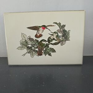 Vintage Otagiri Hummingbird W/Babies Cloisonne Laquer Trinket Jewelry Box Japan